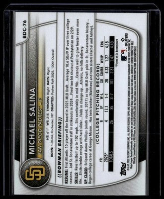 2025 Bowman Draft #BDC-76 Michael Salina Chrome