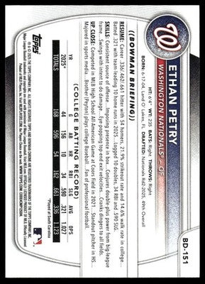 2025 Bowman Draft #BD-151 Ethan Petry