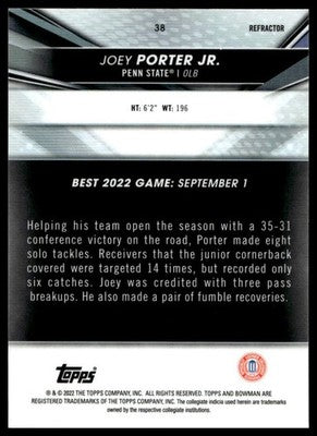 2022-23 Bowman's Best University #38 Joey Porter Jr. Refractor