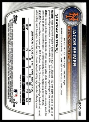 2025 Bowman Draft #BDC-188 Jacob Reimer Chrome