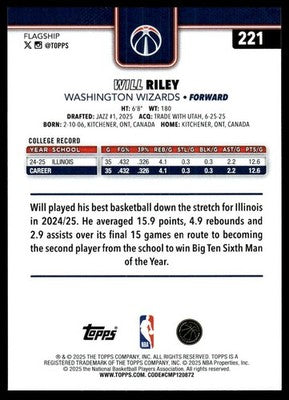 2025-26 Topps #221 Will Riley Gold #/2025