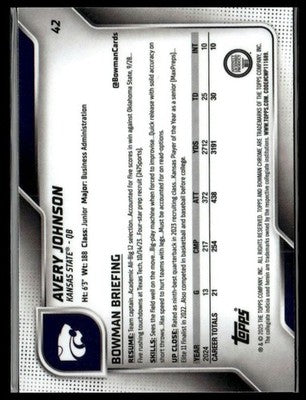 2025 Bowman University Chrome #42 Avery Johnson