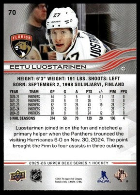2025-26 Upper Deck #70 Eetu Luostarinen