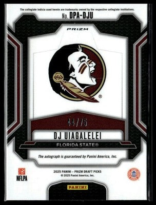 2025 Panini Prizm Draft #DPA-DJU DJ Uiagalelei Draft Auto Orange Pulsar #/75