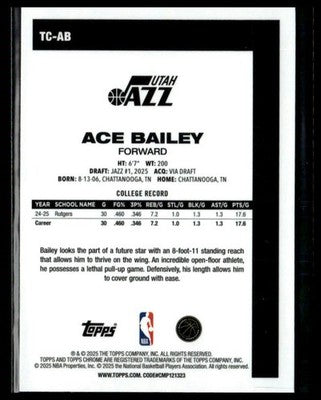 2025-26 Topps #TC-AB Ace Bailey 1980-81 Topps Chrome Basketball