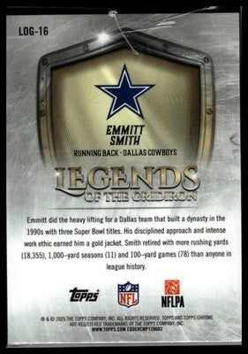 2025 Topps Chrome #LOG-16 Emmitt Smith Legends of the Gridiron Aqua #/199