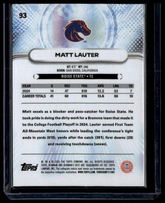 2025 Bowman University Best #93 Matt Lauter Pink Lava #/175