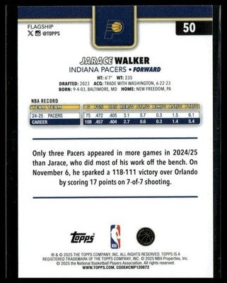 2025-26 Topps #50 Jarace Walker Purple Holo Foil #/250