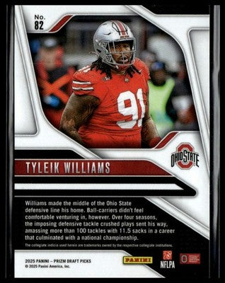 2025 Panini Prizm Draft Picks #82 Tyleik Williams Prizms Silver