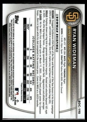 2025 Bowman Draft #BDC-190 Ryan Wideman Chrome