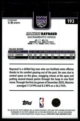 2025-26 Topps Chrome Update #193 Maxime Raynaud