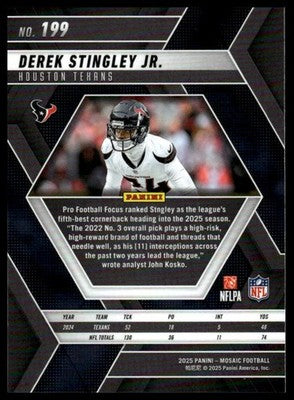 2025 Panini Mosaic #199 Derek Stingley Jr.