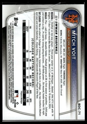 2025 Bowman Draft #BDC-71 Mitch Voit Chrome
