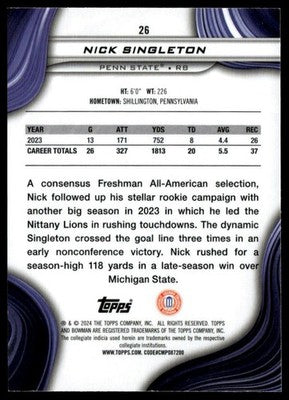 2024 Bowman University Best #26 Nick Singleton