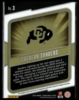 2025 Panini Prizm Draft Picks #3 Shedeur Sanders Hype