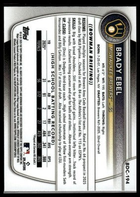 2025 Bowman Draft #BDC-194 Brady Ebel Chrome
