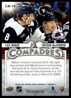 2025-26 Upper Deck #CM-10 Nathan MacKinnon / Cale Makar Compadres