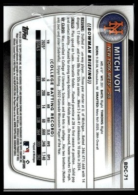 2025 Bowman Draft #BDC-71 Mitch Voit Chrome