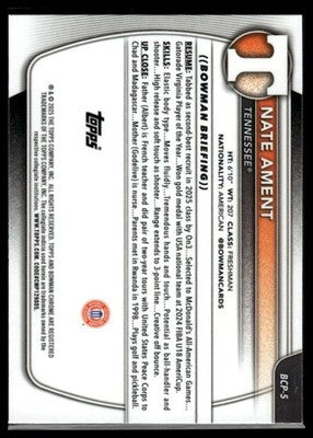 2025-26 Bowman #BCP-5 Nate Ament Chrome Prospects Mojo Refractor