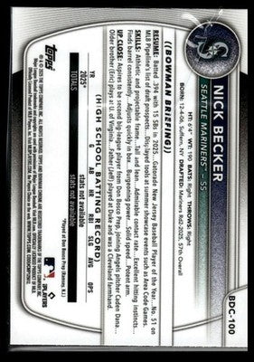 2025 Bowman Draft #BDC-100 Nick Becker Chrome