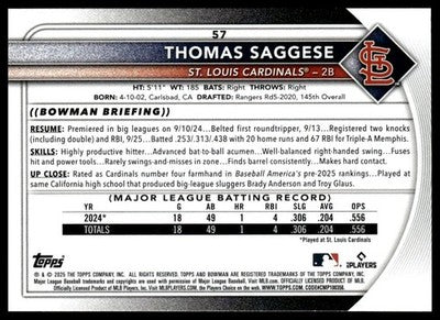 2025 Bowman #57 Thomas Saggese