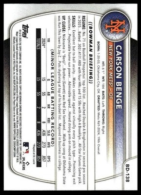 2025 Bowman Draft #BD-138 Carson Benge
