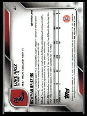 2025 Bowman University Chrome #61 Luke Hasz