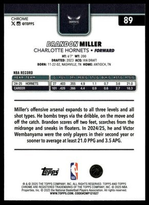 2025-26 Topps Chrome #89 Brandon Miller
