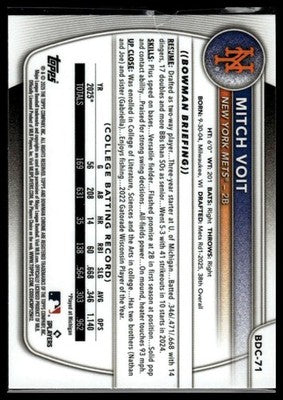 2025 Bowman Draft #BDC-71 Mitch Voit Chrome