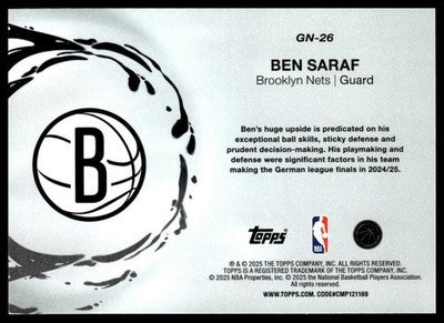 2025-26 Topps #GN-26 Ben Saraf Generation Now
