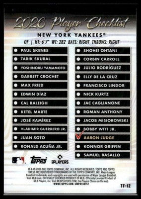 2026 Finest #TF-12 Aaron Judge Topps Team Finest