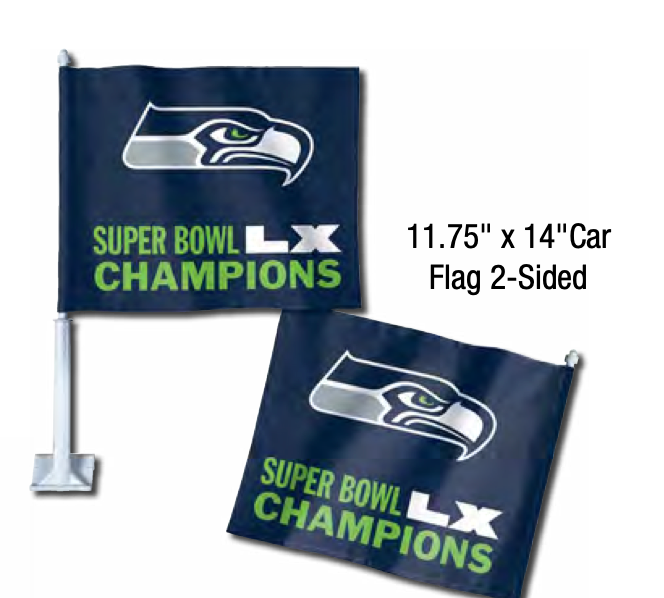2026 NFL SUPER BOWL LX 60 CHAMPIONS SEATTLE SEAHAWKS CAR FLAG