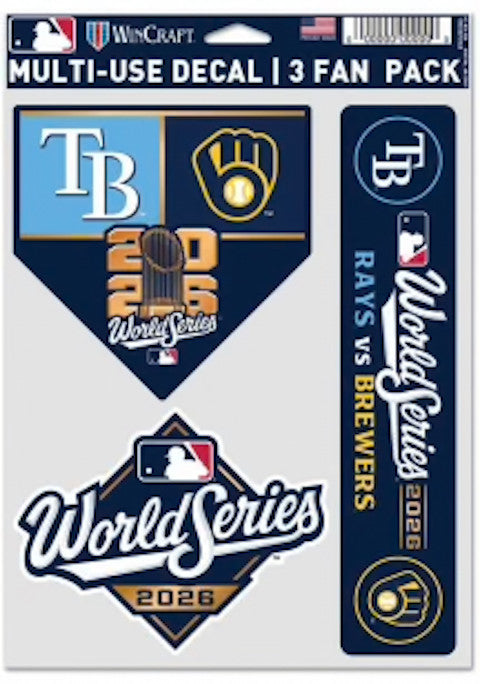 2026 World Series Dueling Milwaukee Brewers vs Tampa Bay Rays 3 Decal Set