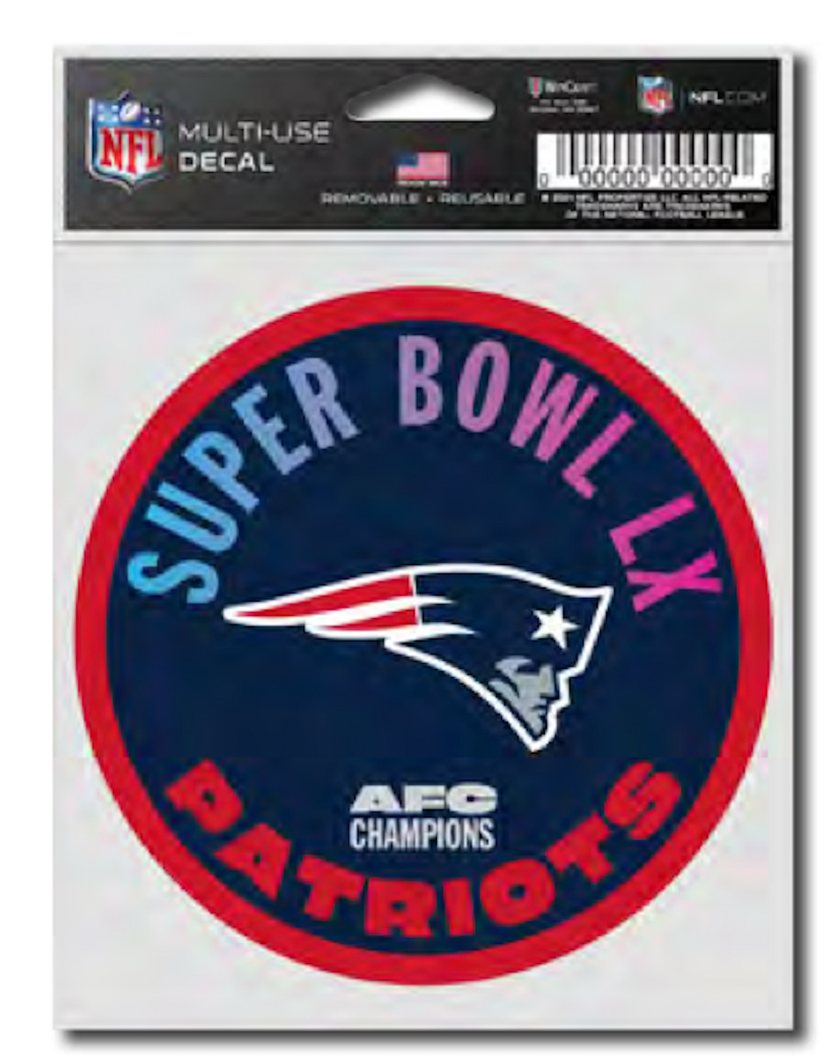 2025 NFL AFC CHAMPIONS NEW ENGLAND PATRIOTS FAN DECAL SUPER BOWL 60 LX 2026