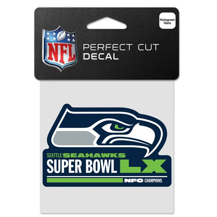 2025 NFL NFC CHAMPIONS SEATTLE SEAHAWKS 4X4 DECAL SUPER BOWL 60 LX 2026