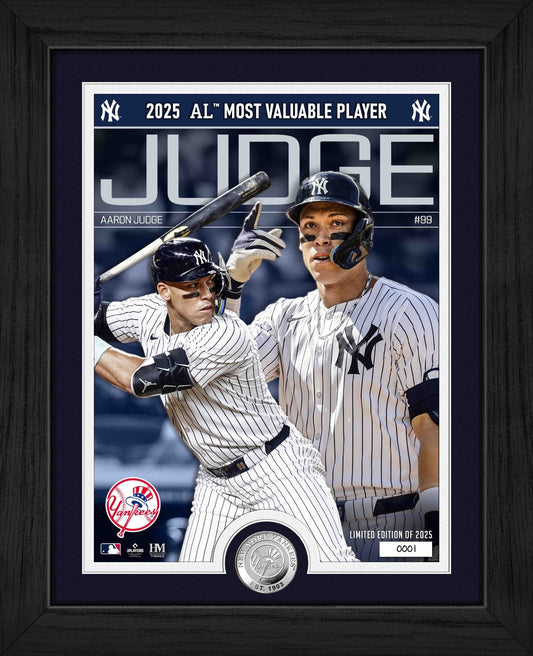 2025 AL MVP BACK 2 BACK AARON JUDGE NEW YORK YANKEES FRAMED PHOTO MINT COIN
