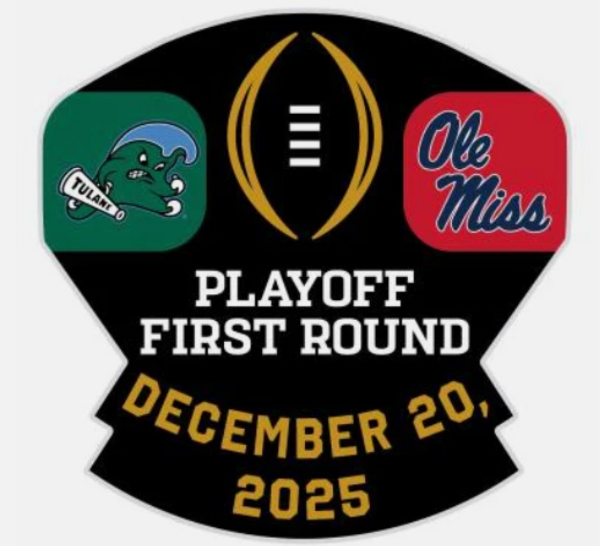 2025 2026 CFP Playoff First Round Pin Tulane vs Ole Miss Rebels 12/20/25