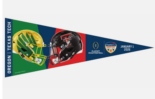 2025 2026 CFP Orange Bowl Dueling Pennant Oregon Ducks Texas Tech Red Raiders