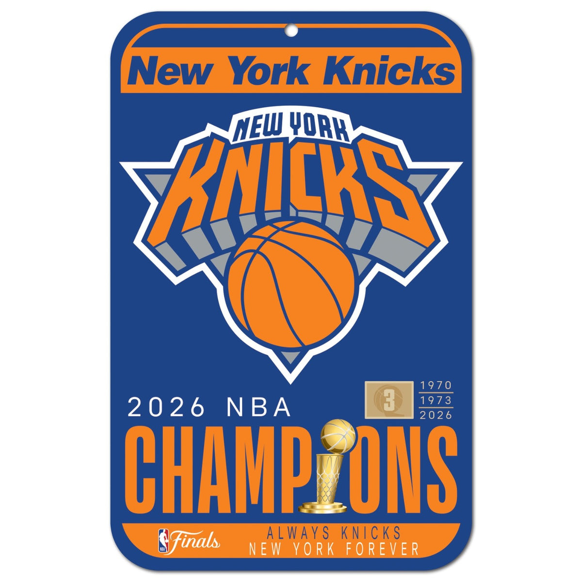 2025 2026 NBA Finals Champions New York Knicks 11x17 Styrene Sign
