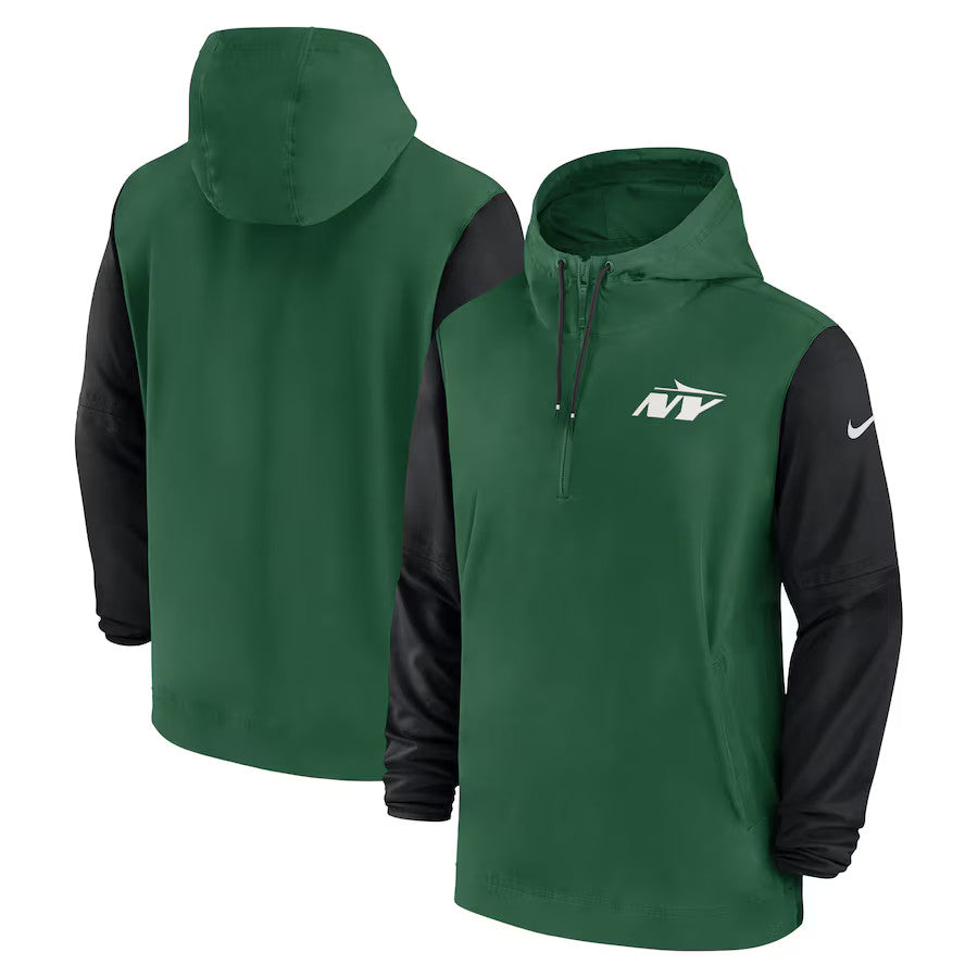 New York Jets Nike Green/Black 2024/25 Sideline Pre-Game Player 1/2-Zip Hoodie