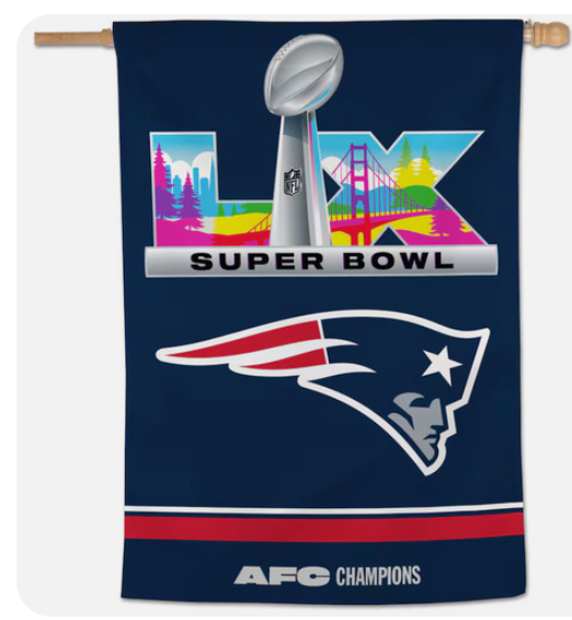 2025 NFL AFC CHAMPIONS NEW ENGLAND PATRIOTS BANNER SUPER BOWL 60 LX 2026
