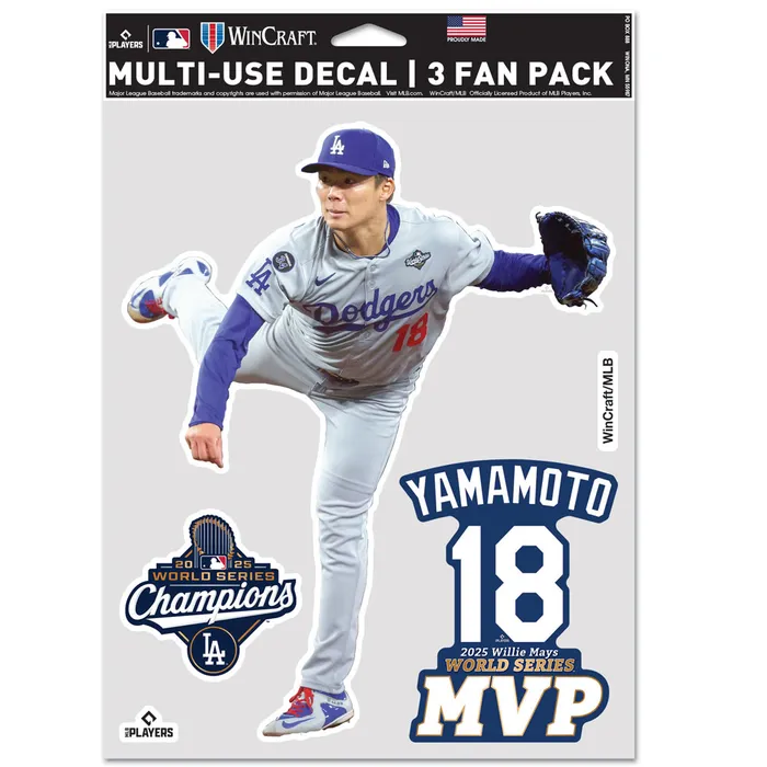 2025 World Series Champions MVP Decal Set Yoshinobu Yamamoto Los Angeles Dodgers