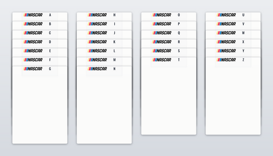 Standard Sports Card Team Dividers with 26 NASCAR Logo A-Z
