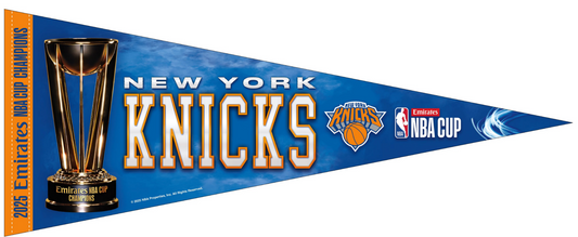 2025 NEW YORK KNICKS NBA CUP CHAMPIONS PREMIUM PENNANT 16X30 2026 NBA FINALS