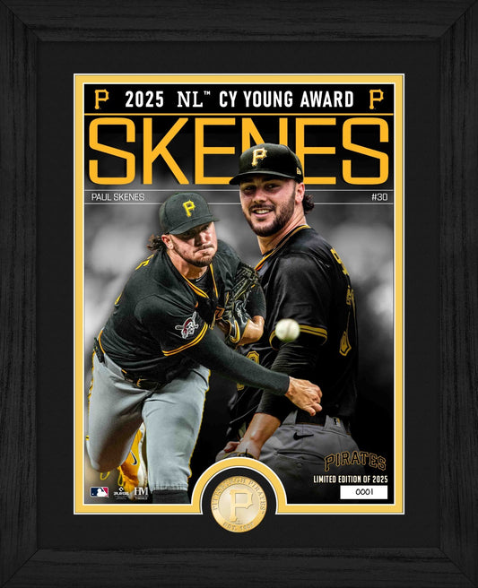 2025 NL CY YOUNG PAUL SKENES PITTSBURGH PIRATES FRAMED PHOTO MINT COIN