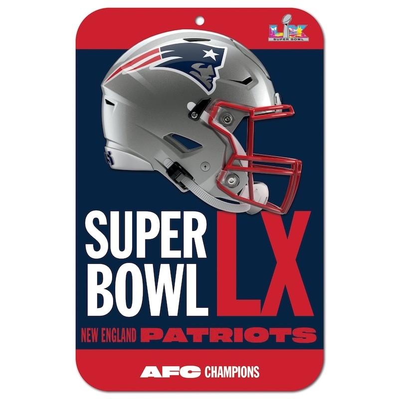2025 NFL AFC CHAMPIONS NEW ENGLAND PATRIOTS 11X17 SIGN SUPER BOWL 60 LX 2026