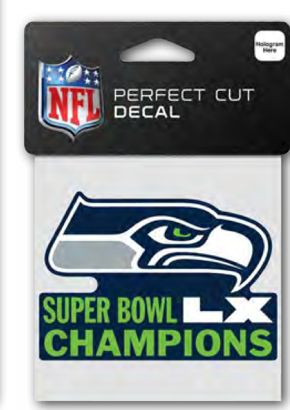 2026 NFL SUPER BOWL LX 60 CHAMPIONS SEATTLE SEAHAWKS 4X4 DECAL