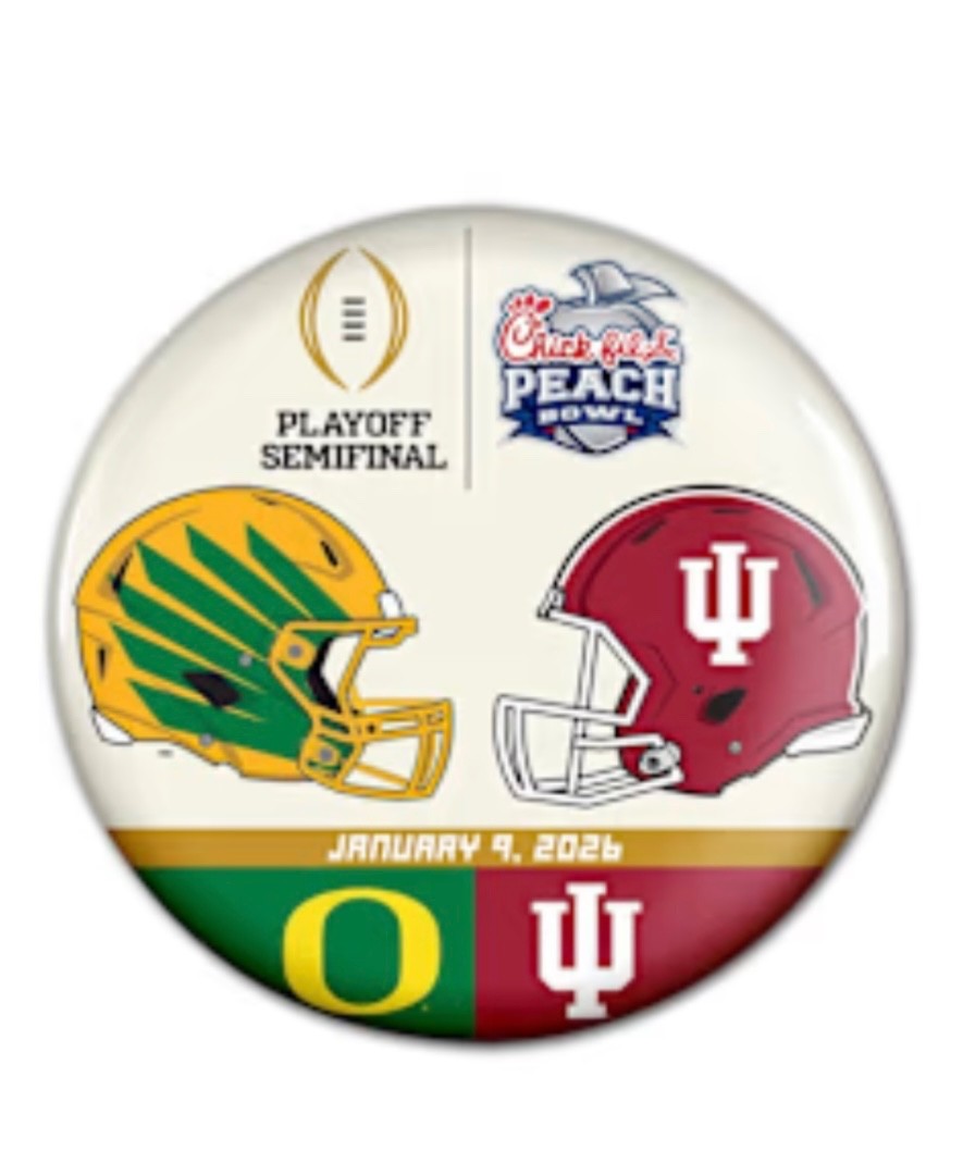 2026 CFP Peach Bowl Dueling Button Indiana Hoosiers Oregon Ducks 1/9/26