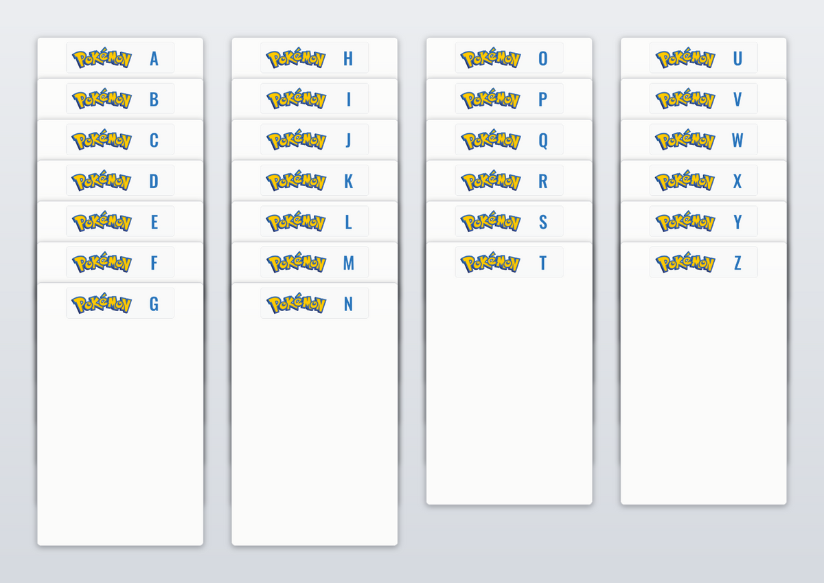 Tall/Graded Sports Card Team Dividers with 26 Pokemon Logo A-Z
