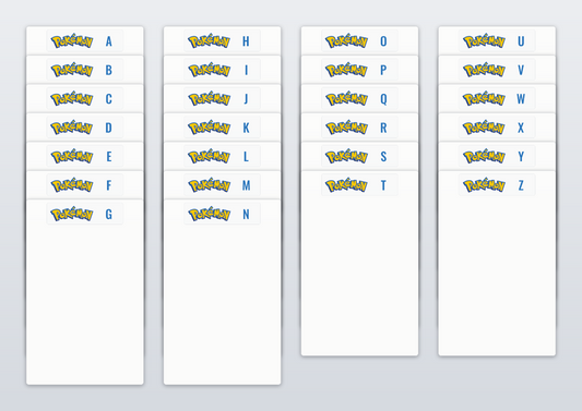 Tall/Graded Sports Card Team Dividers with 26 Pokemon Logo A-Z
